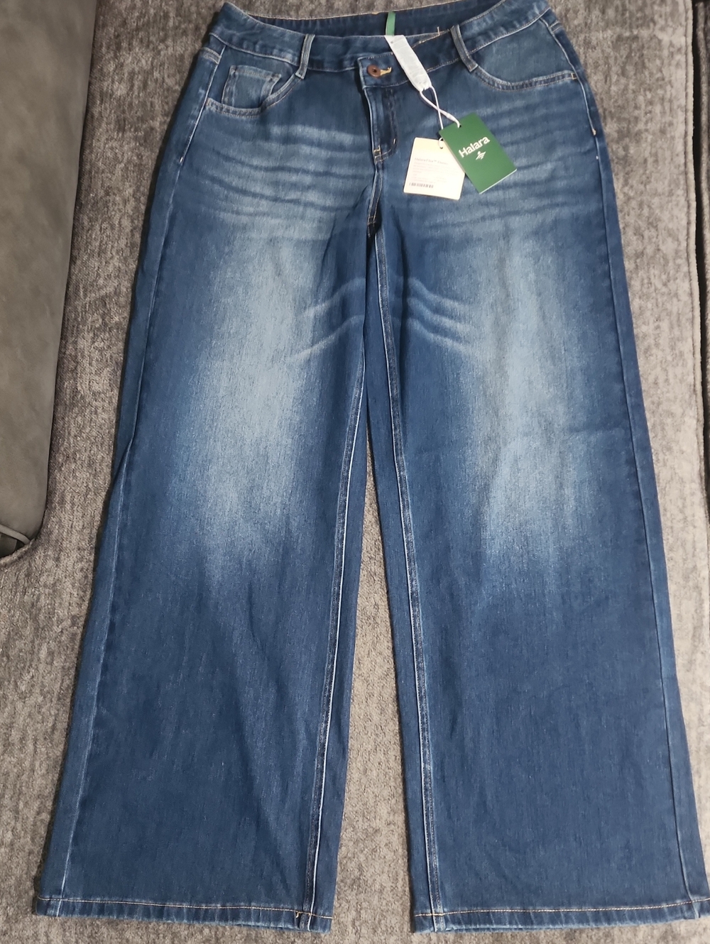 HALARA Blue Wide-Leg Flare Jeans with Faded Wash